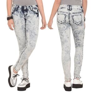 Lovesick Blue Acid Wash 2-Button Skinny Jeans